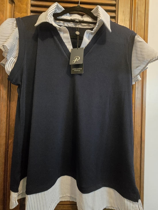 Adrianna Papell Tops - Adrianna Papell Navy Layered V-Neck Sweater Vest with Striped Shirt